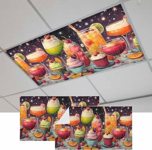 Cartoon Cupcakes Magnetic Fluorescent Light Covers for Ceiling Lights 2x4 Ft, Funny Cute Food Starry Sky Pink Office Classroom Kitchen Drop Ceiling Light Covers Lighting Filters Shade Panel 2 Packs in Kuwait