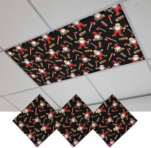 Christmas Gnomes Magnetic Fluorescent Light Covers for Ceiling Lights 2x4 Ft,Black Xmas Star Hat Axe Wood Cartoon Office Classroom Kitchen Drop Ceiling Light Covers Lighting Filters Shade Panel 3Packs in Kuwait