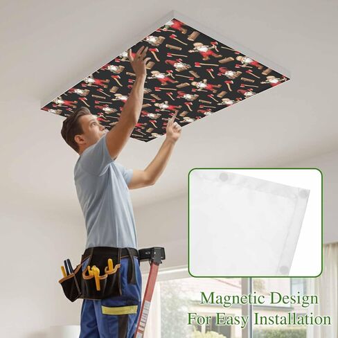 Christmas Gnomes Magnetic Fluorescent Light Covers for Ceiling Lights 2x4 Ft,Black Xmas Star Hat Axe Wood Cartoon Office Classroom Kitchen Drop Ceiling Light Covers Lighting Filters Shade Panel 3Packs in Kuwait