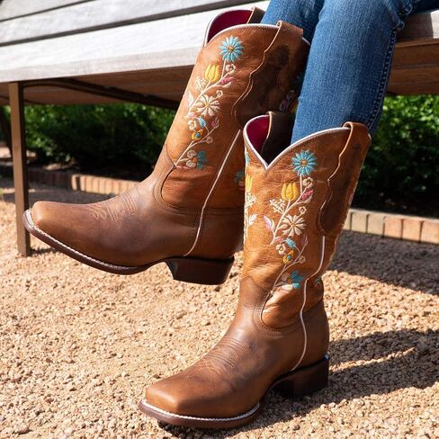 Soto Boots Women's Daisy Floral Embroidery Square Toe Cowgirl Boots M9001 in Kuwait