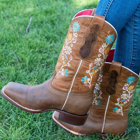 Soto Boots Women's Daisy Floral Embroidery Square Toe Cowgirl Boots M9001 in Kuwait