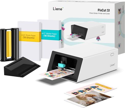 Liene PixCut S1 Color Sticker Printer & Cutting Machine - All-in-One Sticker Maker for DIY Crafts, Custom Labels & Gifts. Thermal Dye-Sublimation Photo Printer, 300 DPI, Precise AI Auto-Cutting in Kuwait