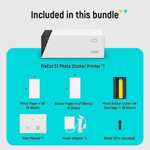 Liene PixCut S1 Color Sticker Printer & Cutting Machine - All-in-One Sticker Maker for DIY Crafts, Custom Labels & Gifts. Thermal Dye-Sublimation Photo Printer, 300 DPI, Precise AI Auto-Cutting in Kuwait