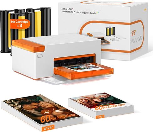 Liene M110 4x6'' & 3x3 Photo Sticker Printer Bundle (60 pcs Photo+60 pcs Sticker+3 Ink Cartridges), Bluetooth Portable Picture Printer for iPhone, Android, Smartphone, Computer, Dye-Sublimation in Kuwait