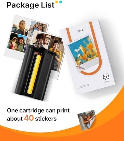 Liene M110 4x6'' & 3x3 Photo Sticker Printer Bundle (60 pcs Photo+60 pcs Sticker+3 Ink Cartridges), Bluetooth Portable Picture Printer for iPhone, Android, Smartphone, Computer, Dye-Sublimation in Kuwait