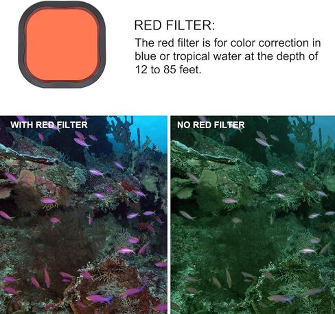 GEPULY Underwater Filter for GoPro Hero 13 12 11 10 9 8 Official Housing | 5X Close-Up Diving Filter 12-85FT Red Light Red Magenta Filter For Scuba Snorkel Freshwater Lake Acrylic Tether Prevents Loss in Saudi Arabia