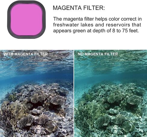 GEPULY Underwater Filter for GoPro Hero 13 12 11 10 9 8 Official Housing | 5X Close-Up Diving Filter 12-85FT Red Light Red Magenta Filter For Scuba Snorkel Freshwater Lake Acrylic Tether Prevents Loss in Saudi Arabia