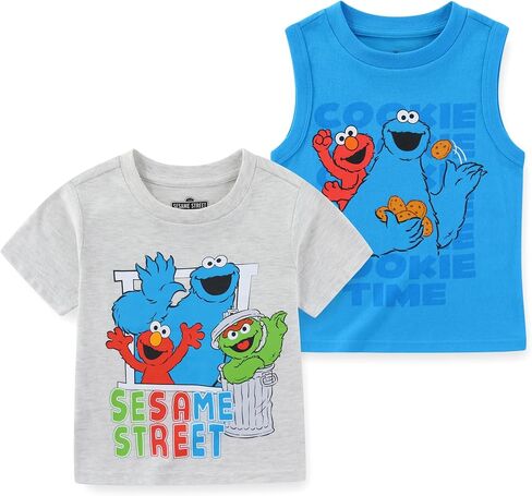 Sesame Street Baby Boys 2 Pack Short Sleeve T-Shirt and Tank Top for Infant to Toddler in Kuwait