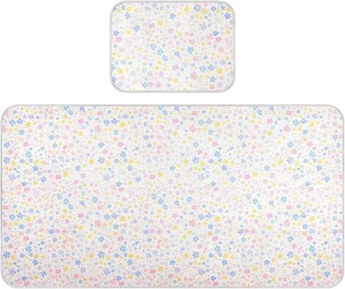 Pastel Pink Blue Flowers Cooling Baby Bed Mattress Cover 28" x 52" Reusable Pads Washable for Kids, Adult in Kuwait