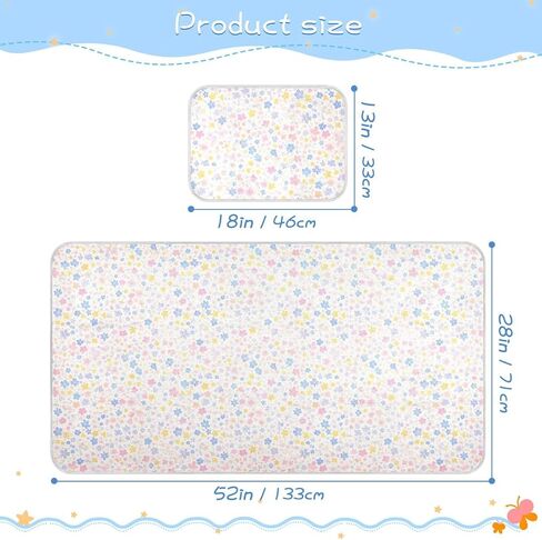 Pastel Pink Blue Flowers Cooling Baby Bed Mattress Cover 28" x 52" Reusable Pads Washable for Kids, Adult in Kuwait