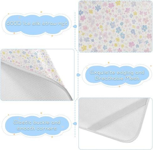 Pastel Pink Blue Flowers Cooling Baby Bed Mattress Cover 28" x 52" Reusable Pads Washable for Kids, Adult in Kuwait