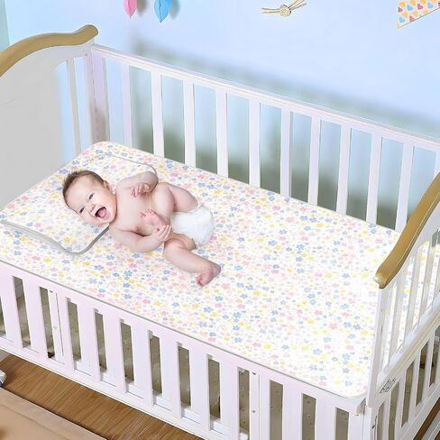 Pastel Pink Blue Flowers Cooling Baby Bed Mattress Cover 28" x 52" Reusable Pads Washable for Kids, Adult in Kuwait