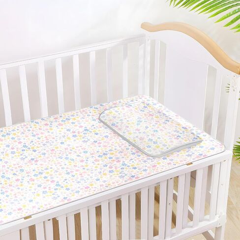 Pastel Pink Blue Flowers Cooling Baby Bed Mattress Cover 28" x 52" Reusable Pads Washable for Kids, Adult in Kuwait