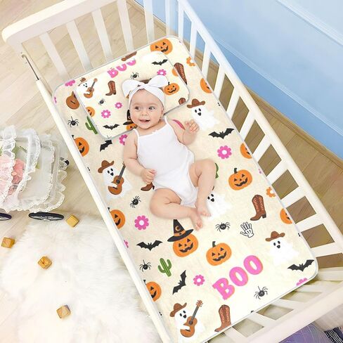 Spooky Ghosts Cowboy Halloween Cooling Baby Waterproof Crib Mattress Cover 28" x 52" Reusable Training Pads for Kids, Adult in Kuwait