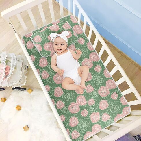 Elegant Roses Green Pink Cooling Baby Fitted Mattress 28" x 52" Ultra Soft Mattress Pads for Kids, Adult in Kuwait