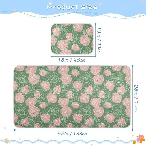 Elegant Roses Green Pink Cooling Baby Fitted Mattress 28" x 52" Ultra Soft Mattress Pads for Kids, Adult in Kuwait