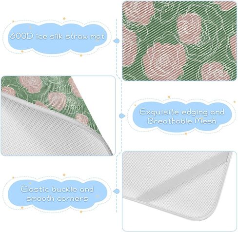 Elegant Roses Green Pink Cooling Baby Fitted Mattress 28" x 52" Ultra Soft Mattress Pads for Kids, Adult in Kuwait