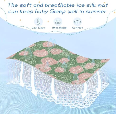 Elegant Roses Green Pink Cooling Baby Fitted Mattress 28" x 52" Ultra Soft Mattress Pads for Kids, Adult in Kuwait