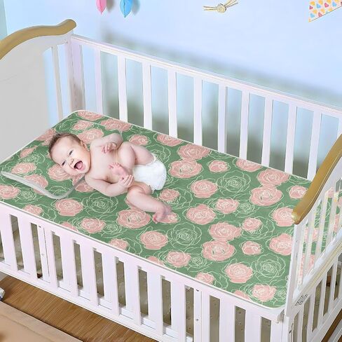 Elegant Roses Green Pink Cooling Baby Fitted Mattress 28" x 52" Ultra Soft Mattress Pads for Kids, Adult in Kuwait