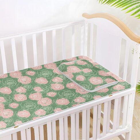 Elegant Roses Green Pink Cooling Baby Fitted Mattress 28" x 52" Ultra Soft Mattress Pads for Kids, Adult in Kuwait