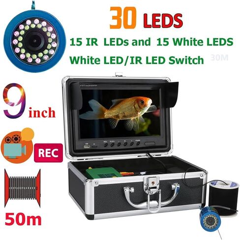Double Lamp 9 Inch DVR Recorder 15M 30M 1000TVL15pcs White LEDs+15pcs Infrared for Ice/Sea/River Fishing Underwater Camera in Kuwait