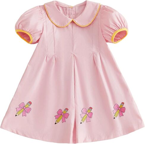 Toddler Girl Back to School Outfit Puff Sleeve Smocked Dress Summer Clothes | Little Girl Pre Kindergarten Dress Apple Embroidery Short Sleeve A-line Gingham Dresses Girls First Day of School Outfit in Kuwait