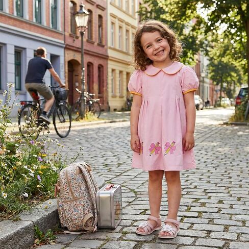 Toddler Girl Back to School Outfit Puff Sleeve Smocked Dress Summer Clothes | Little Girl Pre Kindergarten Dress Apple Embroidery Short Sleeve A-line Gingham Dresses Girls First Day of School Outfit in Kuwait