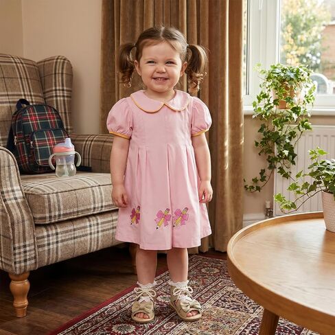 Toddler Girl Back to School Outfit Puff Sleeve Smocked Dress Summer Clothes | Little Girl Pre Kindergarten Dress Apple Embroidery Short Sleeve A-line Gingham Dresses Girls First Day of School Outfit in Kuwait