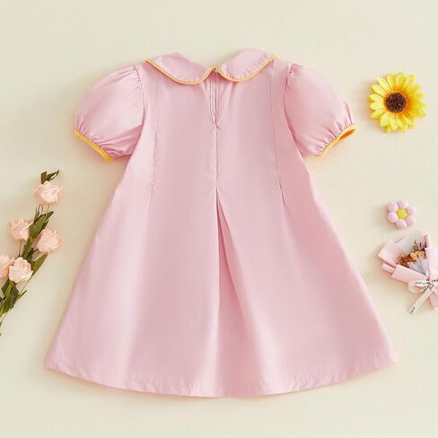 Toddler Girl Back to School Outfit Puff Sleeve Smocked Dress Summer Clothes | Little Girl Pre Kindergarten Dress Apple Embroidery Short Sleeve A-line Gingham Dresses Girls First Day of School Outfit in Kuwait