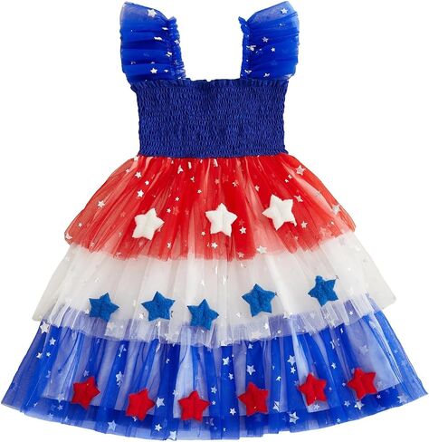 YINGISFITM 4th Fourth of July Toddler Baby Girl Dress Outfit Fly Sleeve American Flag Dresses Girls 4th of July Clothes in Kuwait