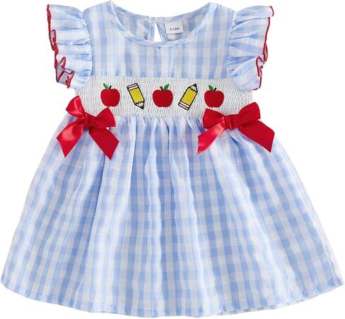Back to School Outfit Toddler Girl Flutter Sleeve Smocked Princess Dresses Pre K Kindergarten 1st Day of School Photo in Kuwait