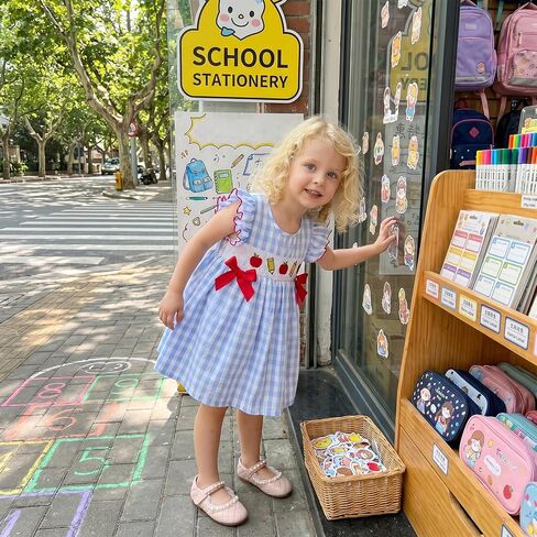 Back to School Outfit Toddler Girl Flutter Sleeve Smocked Princess Dresses Pre K Kindergarten 1st Day of School Photo in Kuwait