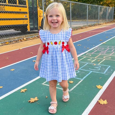 Back to School Outfit Toddler Girl Flutter Sleeve Smocked Princess Dresses Pre K Kindergarten 1st Day of School Photo in Kuwait