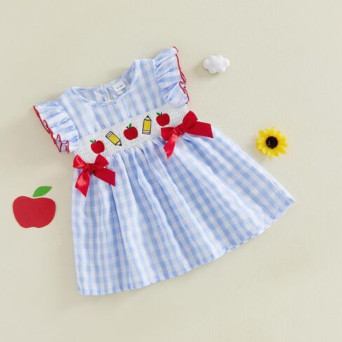 Back to School Outfit Toddler Girl Flutter Sleeve Smocked Princess Dresses Pre K Kindergarten 1st Day of School Photo in Kuwait