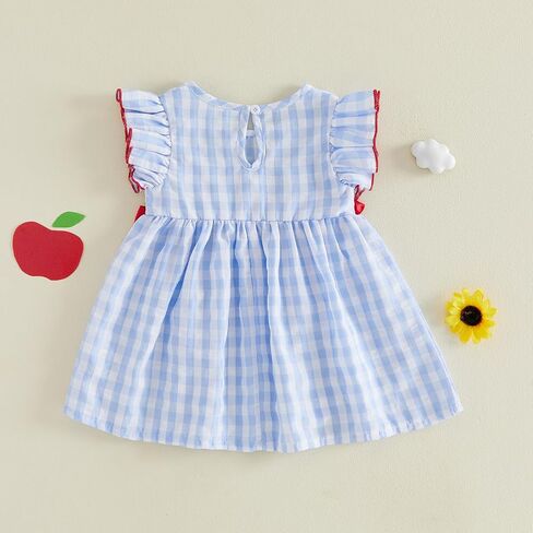 Back to School Outfit Toddler Girl Flutter Sleeve Smocked Princess Dresses Pre K Kindergarten 1st Day of School Photo in Kuwait