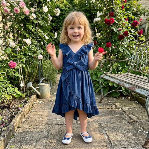 Toddler Girl Gingham Dress Sleeveless Ruffled Hem Plaid Dresses Kids Summer Clothes Beach Casual Sundress in Kuwait