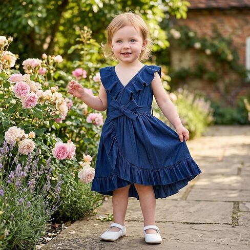 Toddler Girl Gingham Dress Sleeveless Ruffled Hem Plaid Dresses Kids Summer Clothes Beach Casual Sundress in Kuwait
