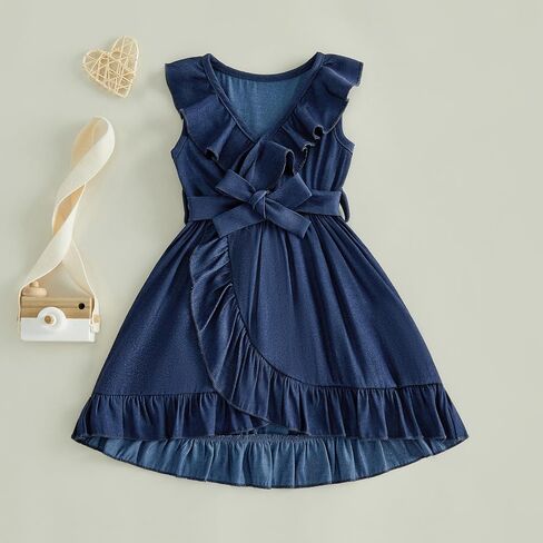 Toddler Girl Gingham Dress Sleeveless Ruffled Hem Plaid Dresses Kids Summer Clothes Beach Casual Sundress in Kuwait