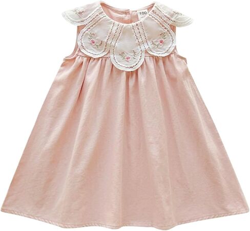 Toddler Baby Girl Sleeveless Dress Floral Embroidered Peter Pan Collar Birthday Princess Dress Cute Summer Outfits in Kuwait