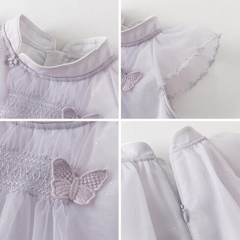 DAVE&BELLA Toddler Girl Tulle Tutu Dress Sleeveless Floral Princess Dress | Little Girls Butterfly Flutter Sleeve Layered Tulle Dress, A-Line Tiered Twirly Tutu Sundress for Birthday Party Photo Shoot in Kuwait