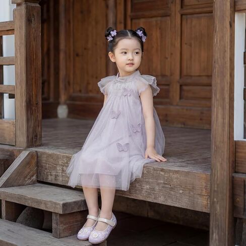 DAVE&BELLA Toddler Girl Tulle Tutu Dress Sleeveless Floral Princess Dress | Little Girls Butterfly Flutter Sleeve Layered Tulle Dress, A-Line Tiered Twirly Tutu Sundress for Birthday Party Photo Shoot in Kuwait