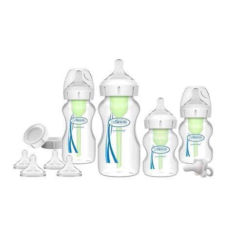 Dr. Brown's Anti-Colic Options+ Wide-Neck Baby Bottle Feeding Set, 5 oz/9 oz, with Bottle Travel Caps (Packaging May Vary) in Kuwait