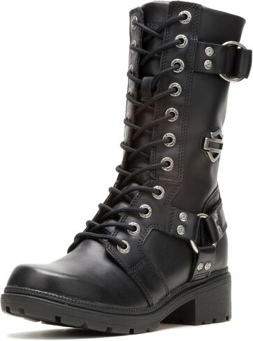 Harley-Davidson FOOTWEAR Womens Eda Zippered Motorcycle Casual Boots Mid Calf Low Heel 1-2" in Kuwait