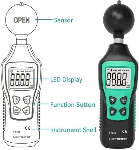 Light Meter Digital Light Meter Handheld Light Meter with LCD Backlight FY836 Suitable for Home, Agriculture, Warehouse, Farm, Stage, Stadium, Outdoor Mountain Climbing in Kuwait