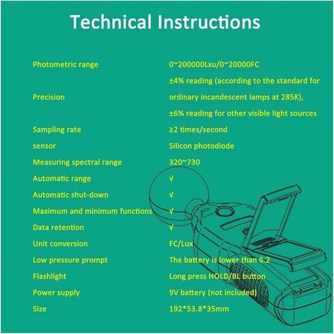 Light Meter Digital Light Meter Handheld Light Meter with LCD Backlight FY836 Suitable for Home, Agriculture, Warehouse, Farm, Stage, Stadium, Outdoor Mountain Climbing in Kuwait