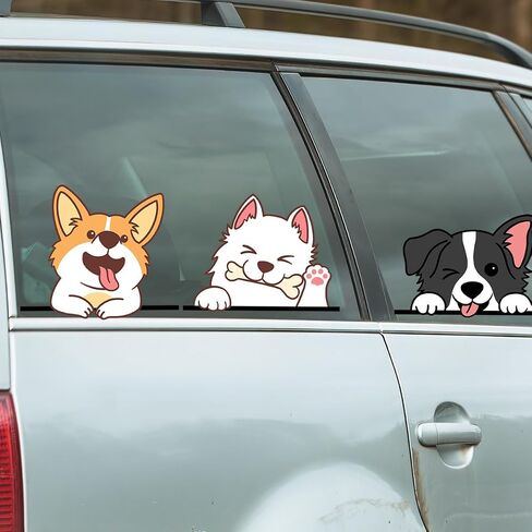 5 Multicolor Cartoon Smiling Puppies Dog Wall Stickers, Reusable PVC Decals for Walls, Tables, Glass in Kuwait