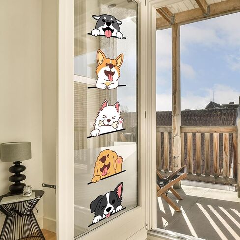 5 Multicolor Cartoon Smiling Puppies Dog Wall Stickers, Reusable PVC Decals for Walls, Tables, Glass in Kuwait