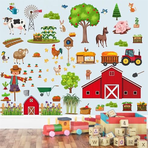 Farm Life Wall Stickers Peel and Stick Cartoon Farmhouse Animals Wall Decal | Funny farmlife decoration, removable vinyl, self adhesive, waterproof, for living room bedroom kid room nursery TV backgorund in Kuwait