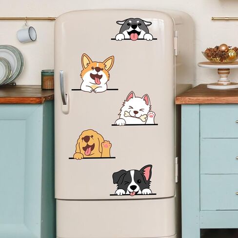 5 Multicolor Cartoon Smiling Puppies Dog Wall Stickers, Reusable PVC Decals for Walls, Tables, Glass in Kuwait