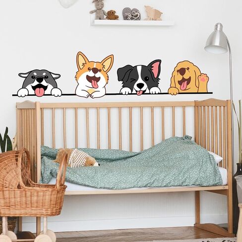 5 Multicolor Cartoon Smiling Puppies Dog Wall Stickers, Reusable PVC Decals for Walls, Tables, Glass in Kuwait